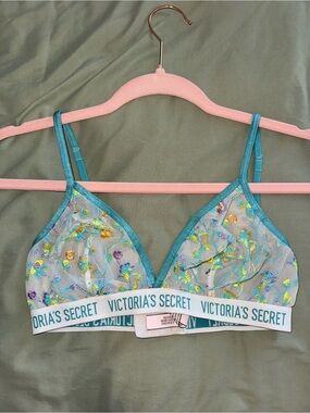 Victoria's Secret Teal Mesh Floral Embroidered Bralette
